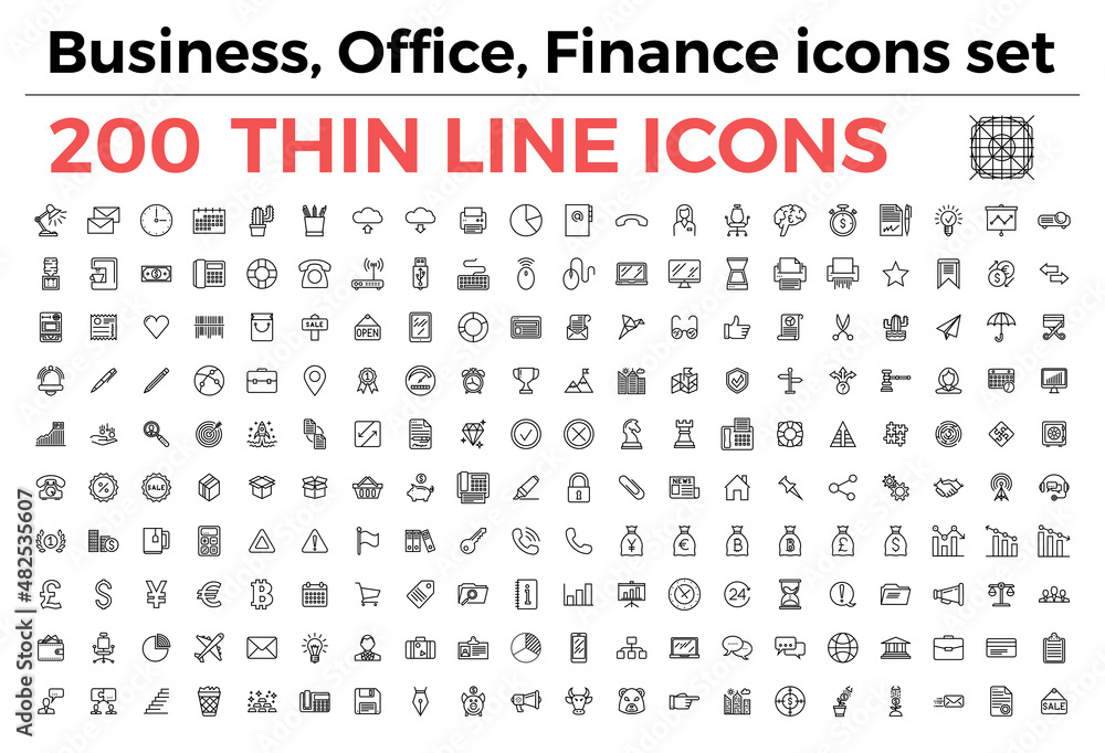 The variety of thin line icons for business, office, finance theme illustration