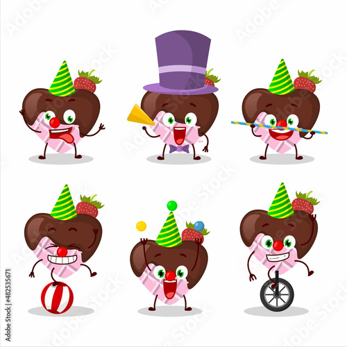 Cartoon character of strawberry chocolate love with various circus shows