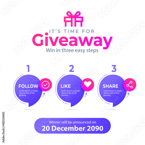 Giveaway banner template. Gift social media. follow like share.