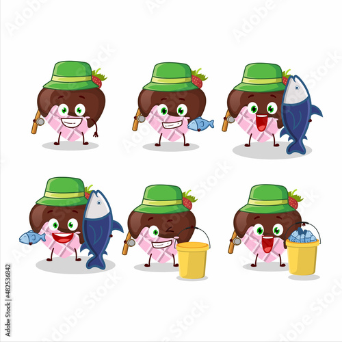A fisherman strawberry chocolate love cartoon picture catch a big fish