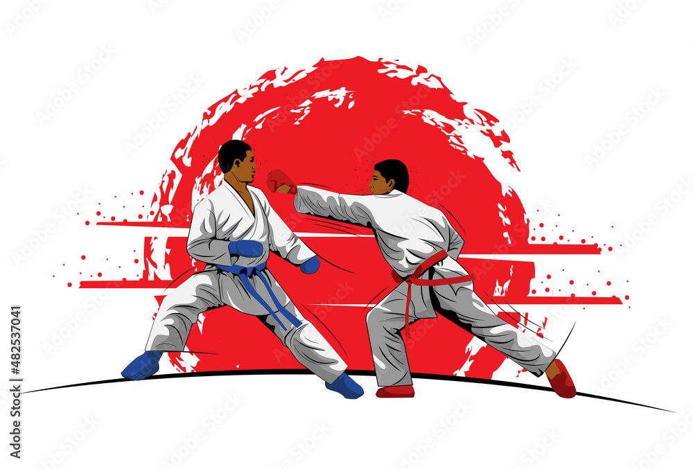 fighting training in Karate. Karate is a martial art originating from