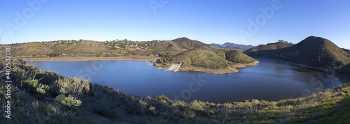 Lake Hodges Panoramic Landscape From Fletcher Point in San Dieguito River Park.  Beautiful Southern California Winter Day Hiking photo