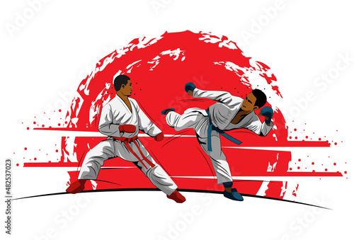 fighting training in Karate. Karate is a martial art originating from Japan. vector illustrator