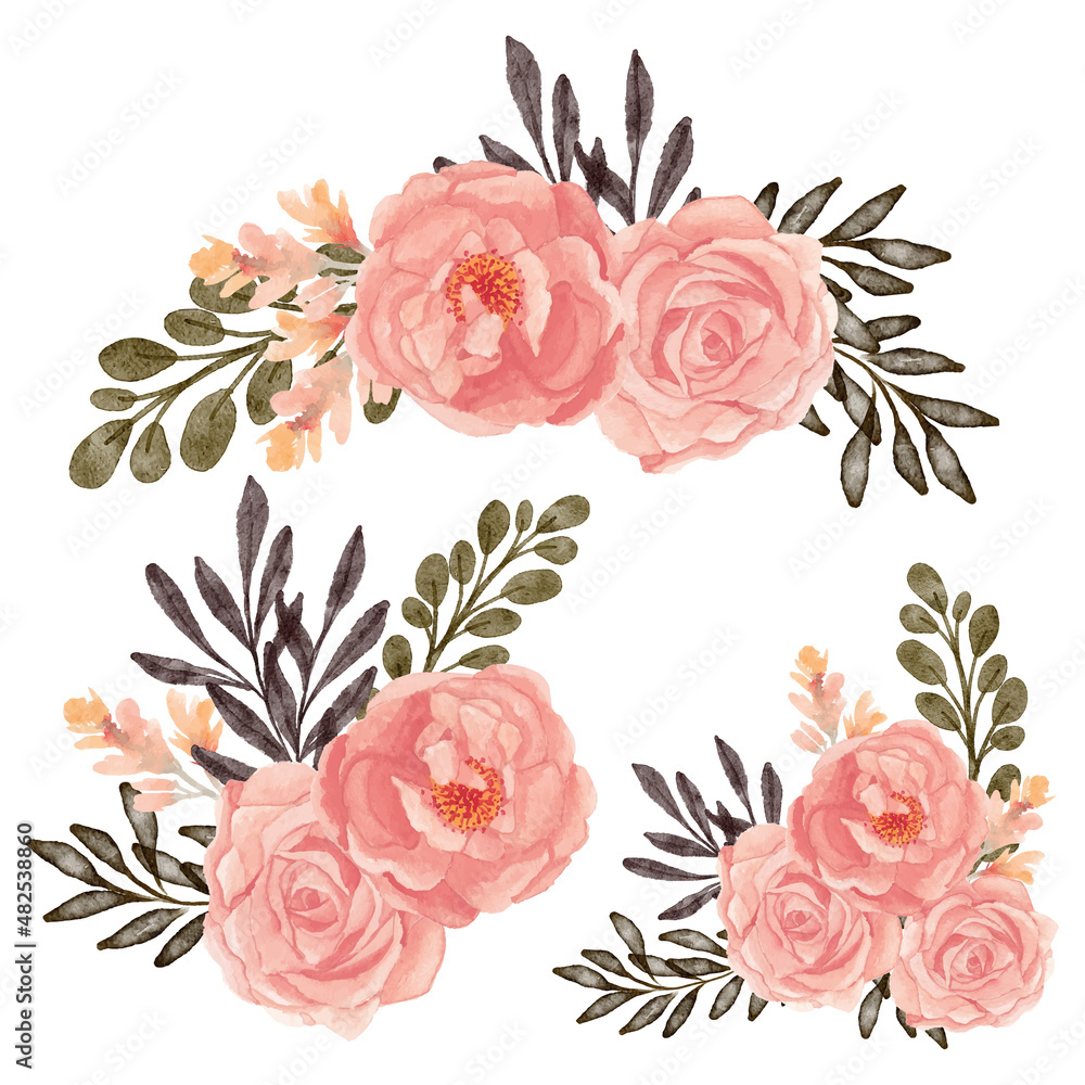 watercolor rose floral arrangement bouquet set