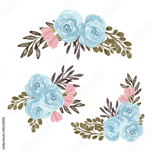 Watercolor rustic rose floral arrangement set