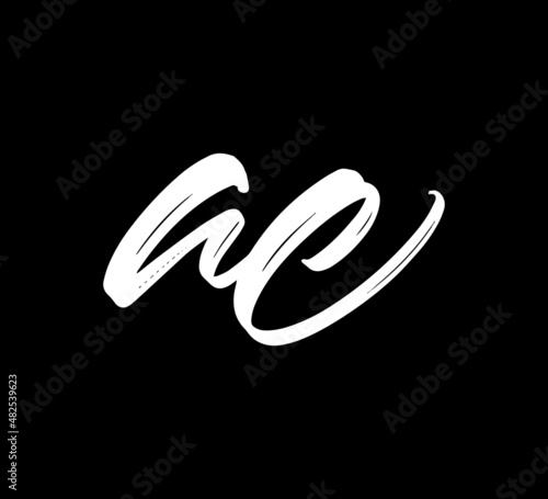 White Vector Letters Logo Brush Handlettering Calligraphy Style In Black Background Initial ac