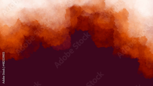 burning fire in the sky and white smoke in maroon background watercolor vector