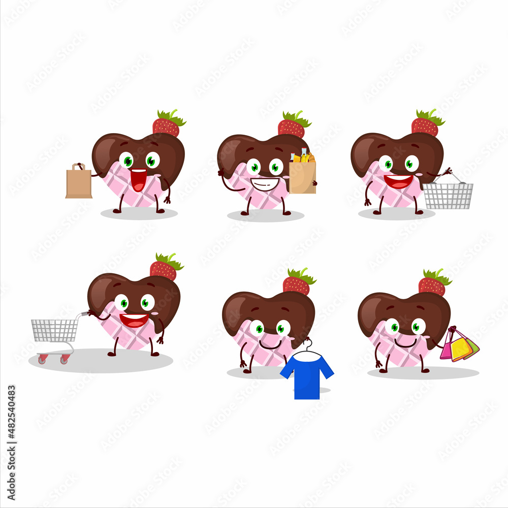 A Rich strawberry chocolate love mascot design style going shopping A Rich strawberry chocolate love mascot design style going shopping