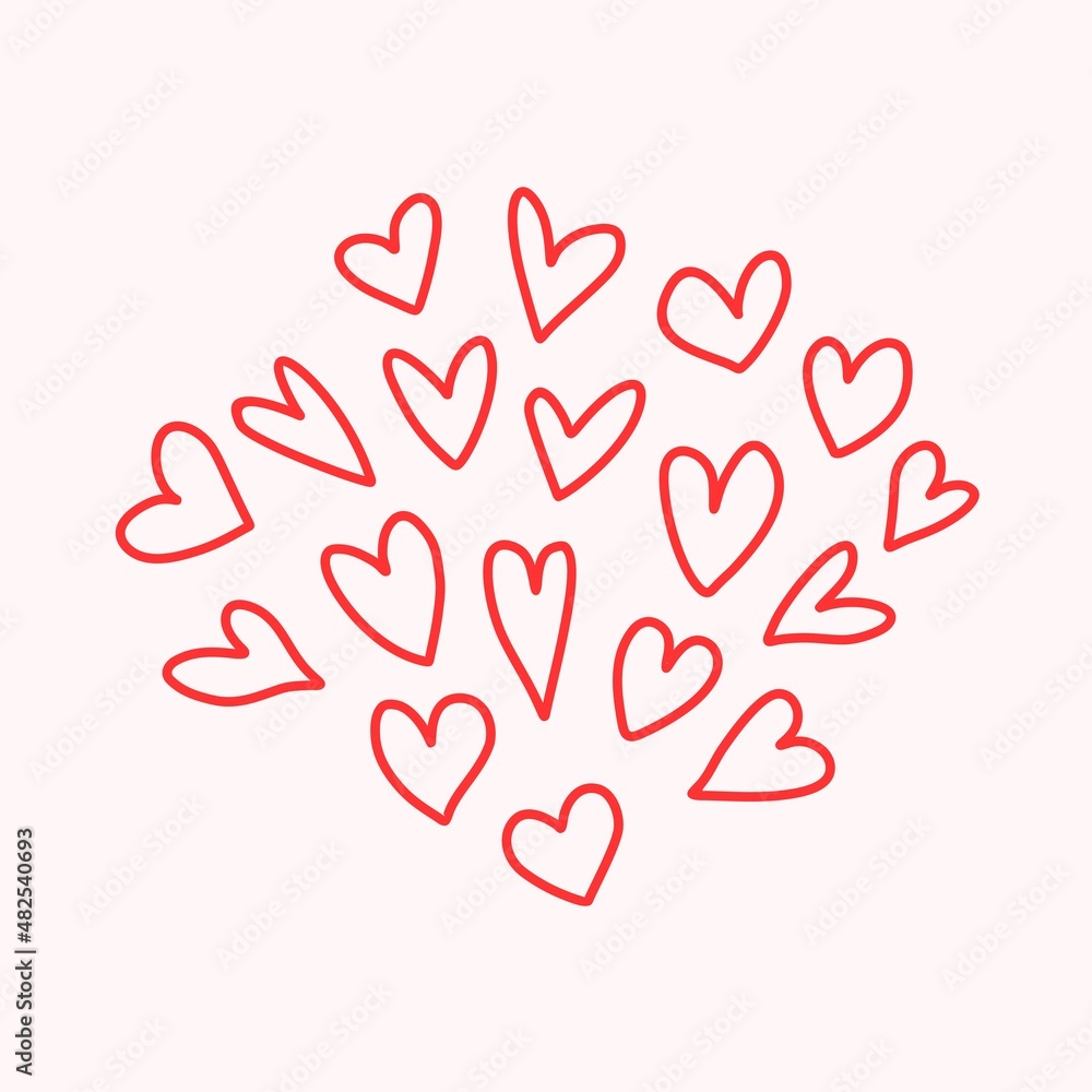 Red heart outline icons set. Vector simple heart shapes Red heart outline icons set. Vector simple heart shapes