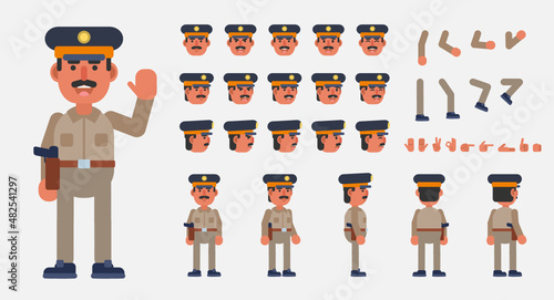 Policeman, police officer creation kit. Create your own action, pose, animation. Modern vector illustration