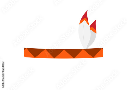 Indian hat with feathers carnival accessory icon isolated on white background. Ornate indian traditional headdress with two feathers. Flat design cartoon vector clip art illustration.