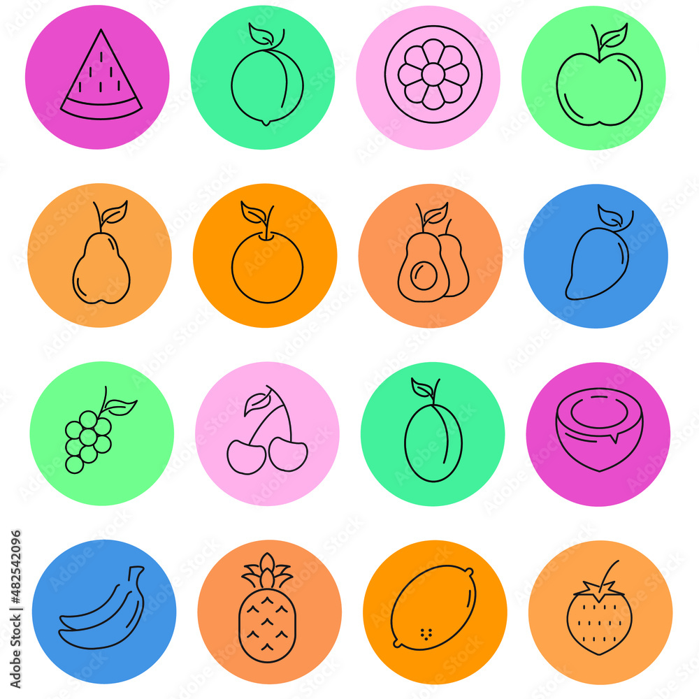 fruits icon set . fruits pack vector elements for infographic web. with trend color fruits icon set . fruits pack vector elements for infographic web. with trend color