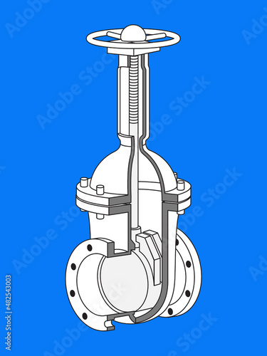 Gate valve. sluice valve. pipe fittings. Vector illustration for technological and transport pipelines.

For water supply, oil pipelines.