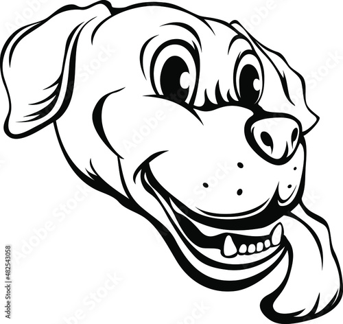 Black and white hand drawn face of dog . Mascot illustration. Dog tattoo art
