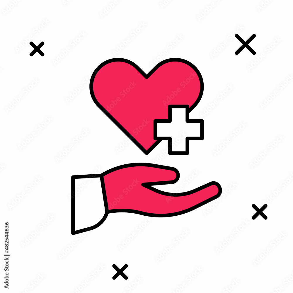 Obraz premium Filled outline Heart with a cross icon isolated on white background. First aid. Healthcare, medical and pharmacy sign. Vector