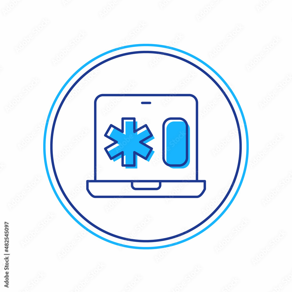 Filled outline Medical clinical record on laptop icon isolated on white background. Health insurance form. Medical check marks report. Vector Filled outline Medical clinical record on laptop icon isolated on white background. Health insurance form. Medical check marks report. Vector