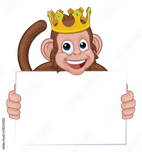 Monkey King Crown Cartoon Animal Holding Sign