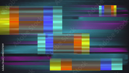 Glitch distorted geometric background . Modern art design . Noise destroyed glitched poster . Trendy defect error background with speed lines  .Glitch effect .vector 