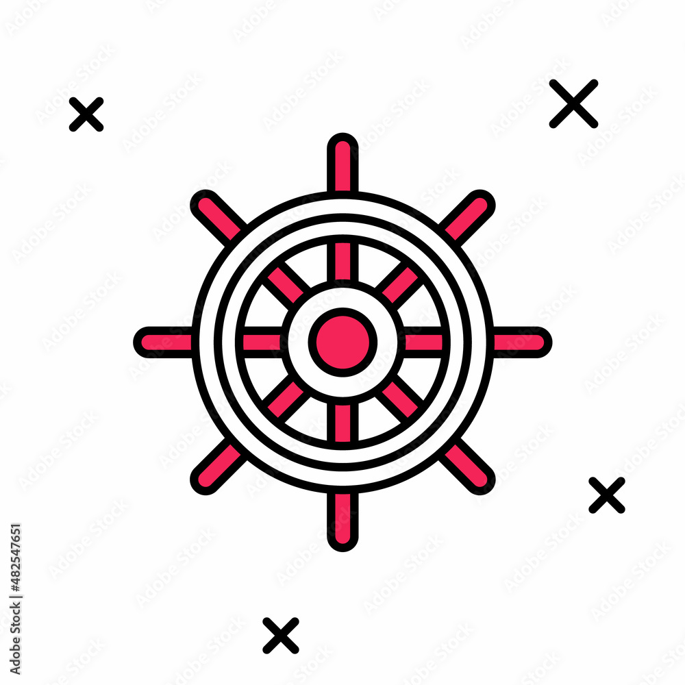 Filled outline Ship steering wheel icon isolated on white background. Vector Filled outline Ship steering wheel icon isolated on white background. Vector