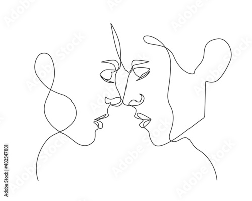 Abstract Man and Woman Faces Couple One Line Drawing. Couple Modern Illustration in Minimalist Style. Modern Continuous Line Art Drawing of Lovers. Vector EPS 10