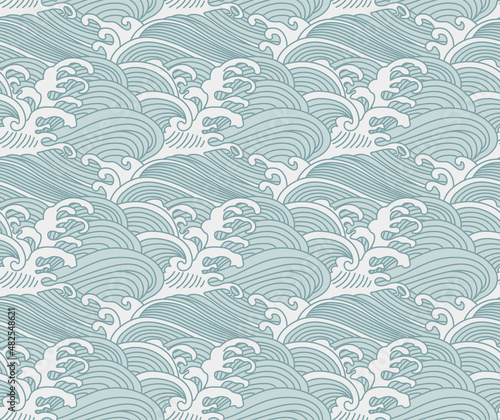 Japanese Art Great Wave Vector Seamless Pattern