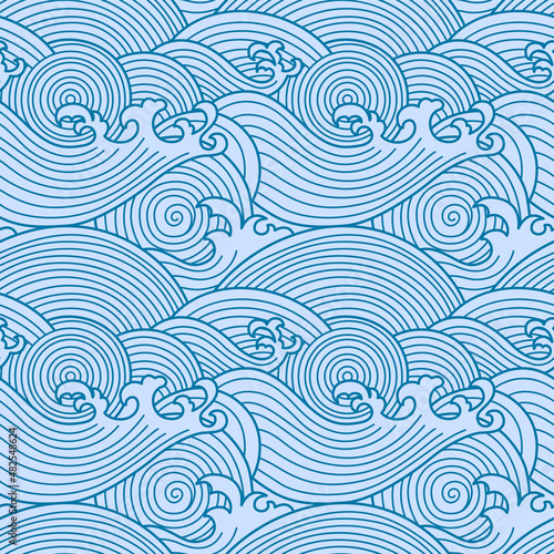 Japanese Curl Storm Wave Vector Seamless Pattern