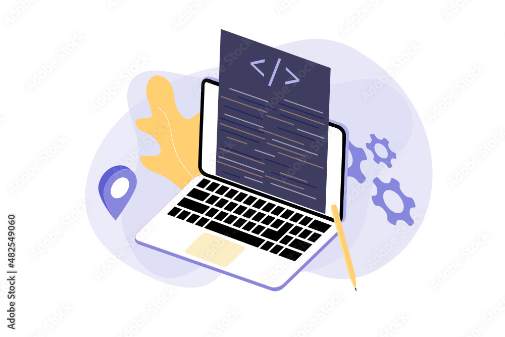 Landing page of software development coding process concept. Designer, programming, testing cross platform code, app. Create, editing script website and mobile devices. Technology software of business Landing page of software development coding process concept. Designer, programming, testing cross platform code, app. Create, editing script website and mobile devices. Technology software of business