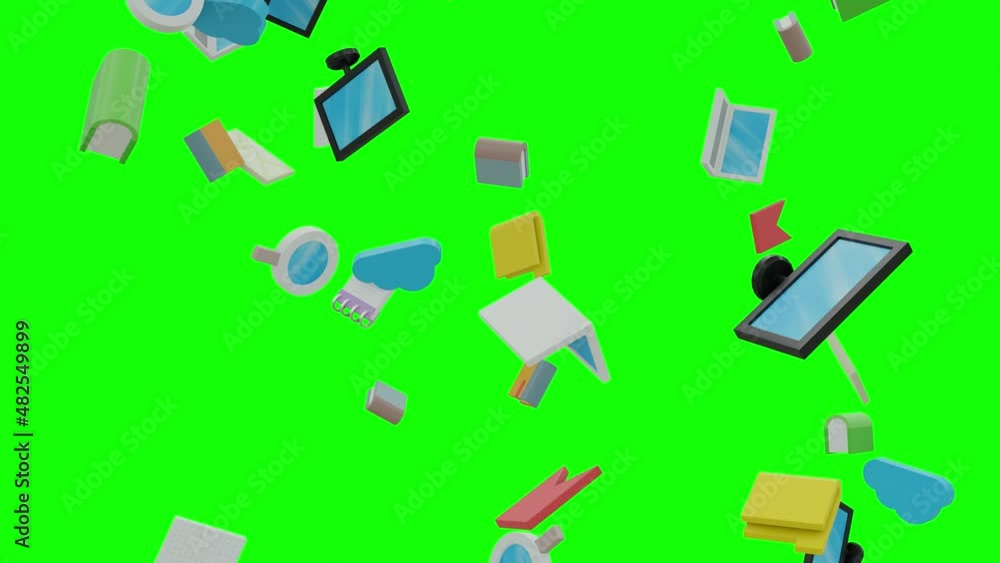 Cloud Computing Data Icons Falling On The Green Screen with Alpha Matte Cloud Computing Data Icons Falling On The Green Screen with Alpha Matte