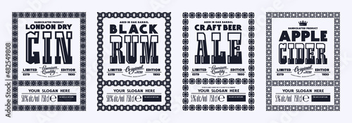 Set of template decorative label for gin, rum, ale and cider