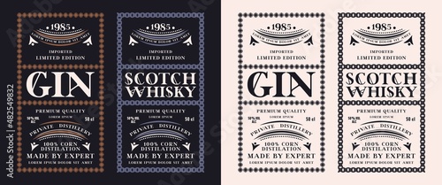 Set of template decorative label for scotch whiskey and gin