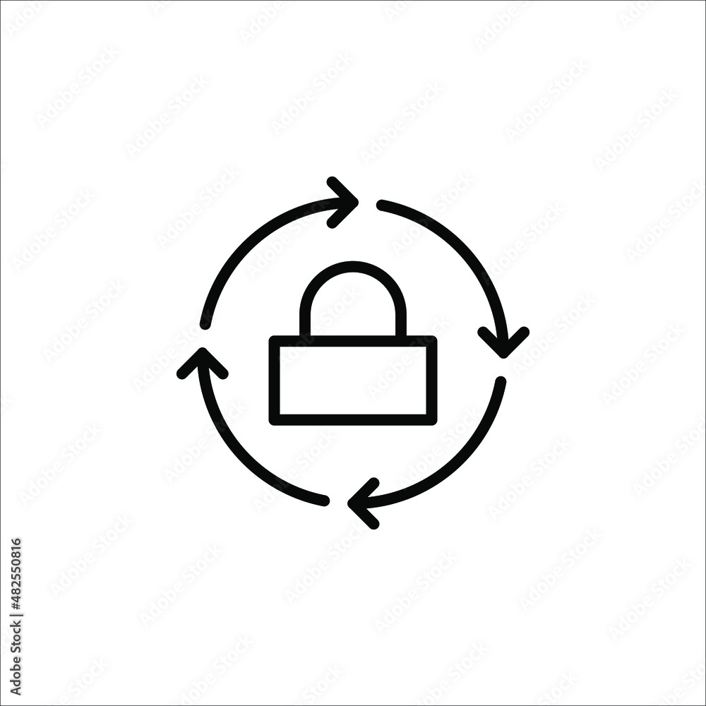 Black round lock reload icon, simple secure key protection flat design vector illustration on white background Black round lock reload icon, simple secure key protection flat design vector illustration on white background