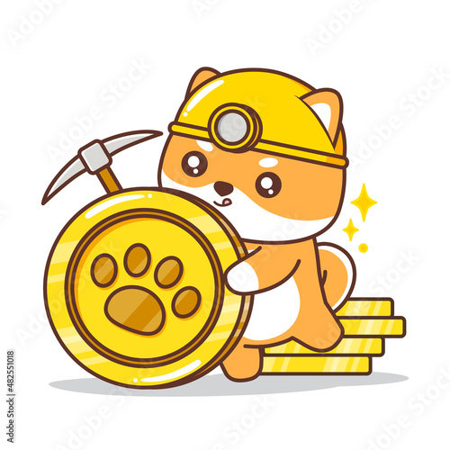 cute chubby puppy mining a coin illustration