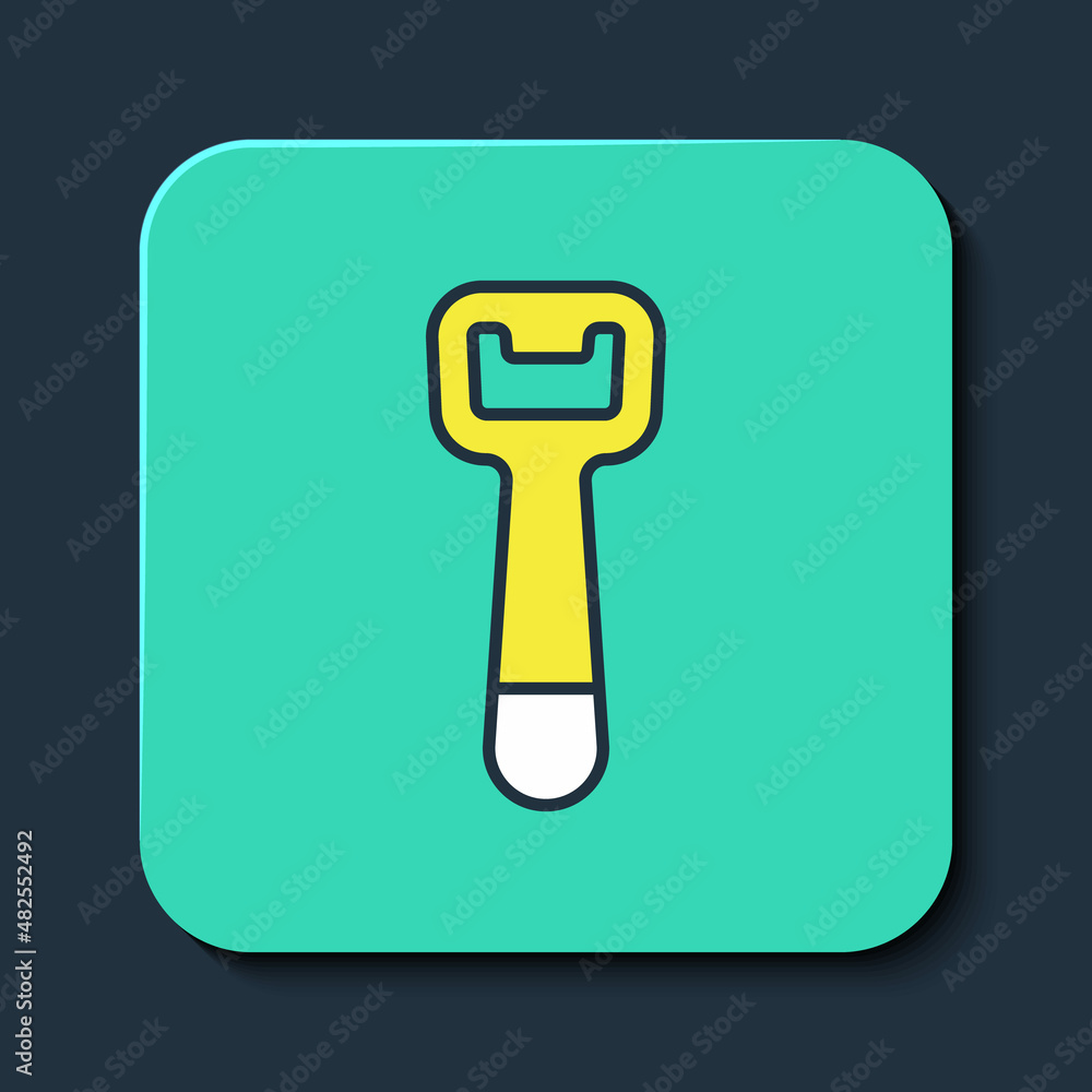 Filled outline Bottle opener icon isolated on blue background. Turquoise square button. Vector Filled outline Bottle opener icon isolated on blue background. Turquoise square button. Vector