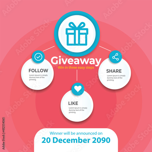 Giveaway banner template. Gift social media. follow like share.