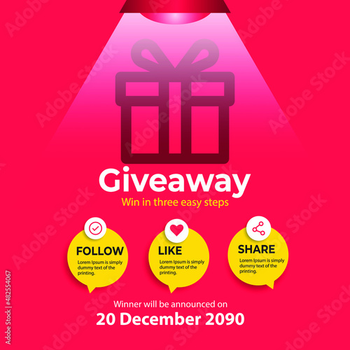Giveaway banner template. Gift social media. follow like share.