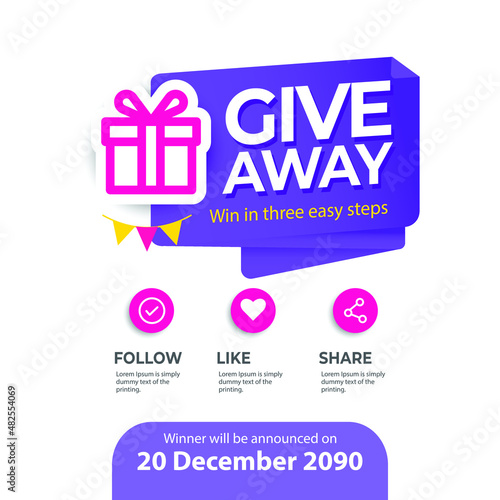 Giveaway banner template. Gift social media. follow like share.