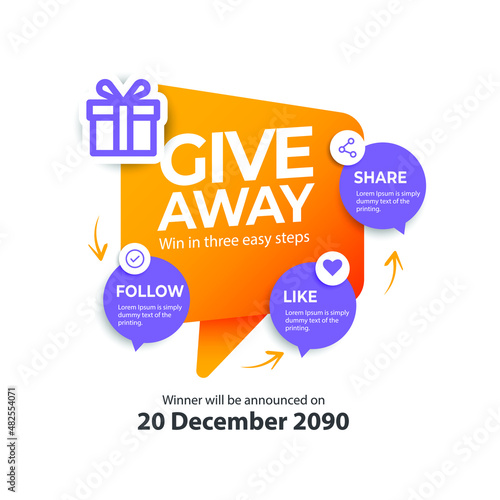 Giveaway banner template. Gift social media. follow like share.