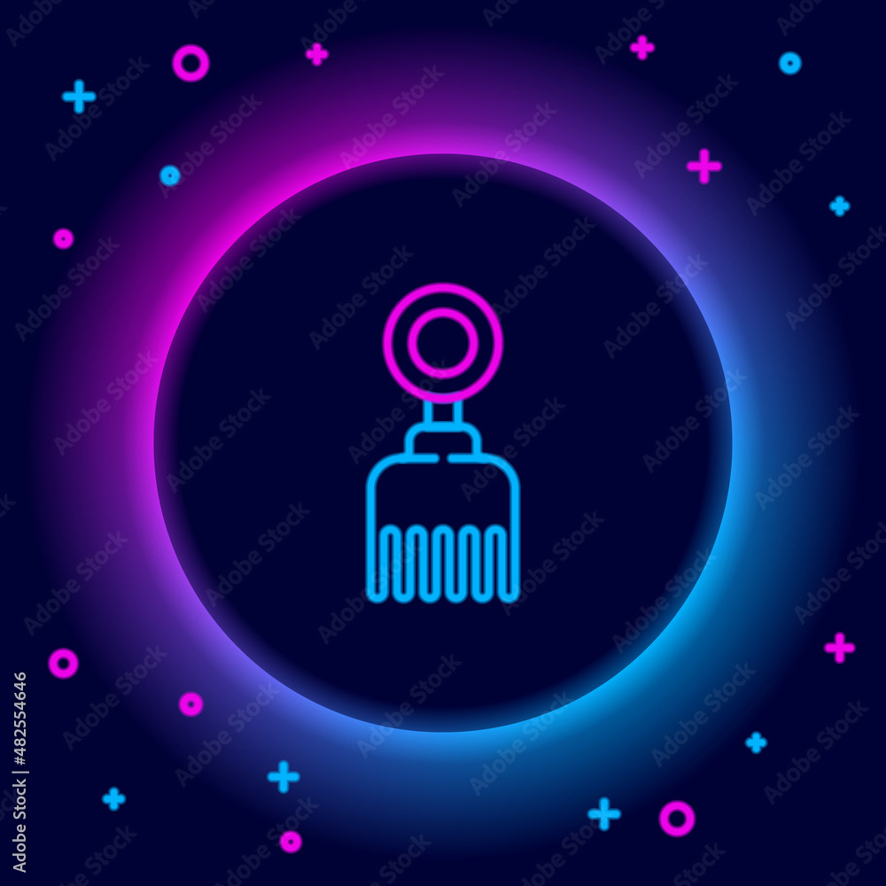 Glowing neon line Hairbrush icon isolated on black background. Comb hair sign. Barber symbol. Colorful outline concept. Vector Glowing neon line Hairbrush icon isolated on black background. Comb hair sign. Barber symbol. Colorful outline concept. Vector