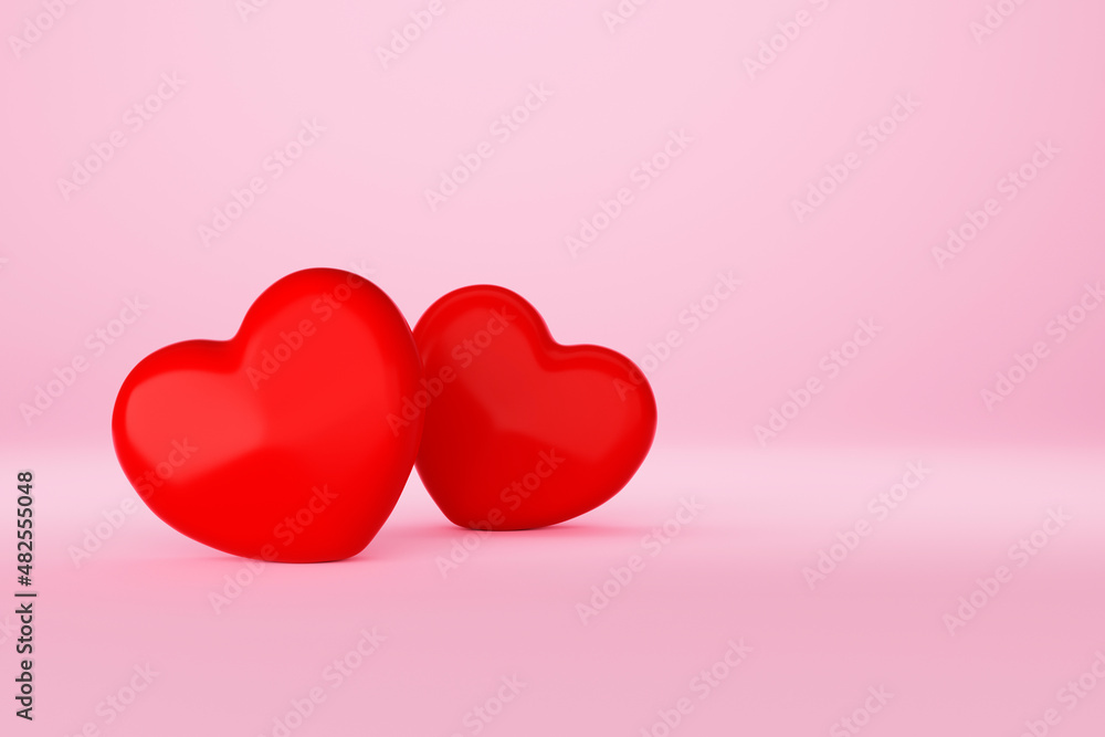 Couple red hearts love on pink background, Valentines day concept