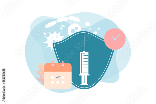Vaccination, time to vaccinate and immunization campaign. Health care, medical treatment and protection from virus, illness and disease. Flat vector illustration for web template, banner, infographics