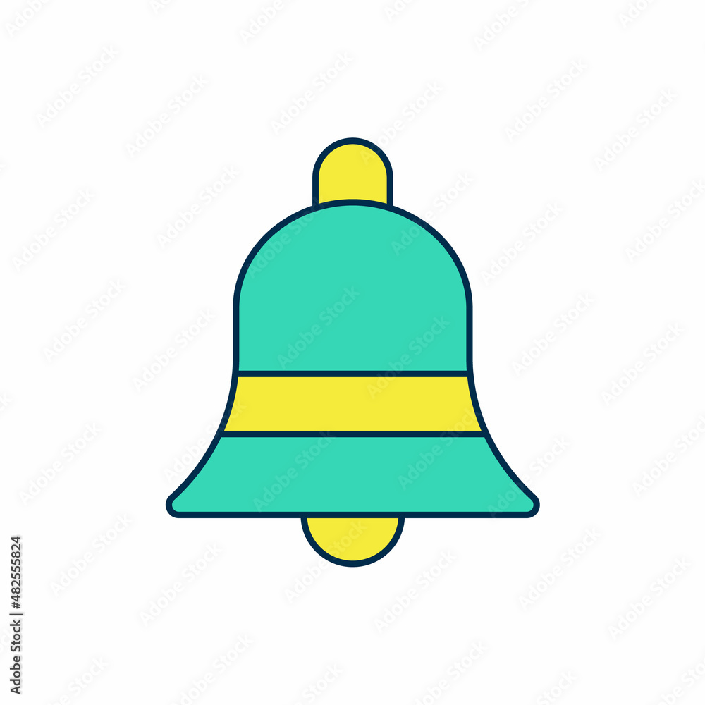 Filled outline Ringing bell icon isolated on white background. Alarm symbol, service bell, handbell sign, notification symbol. Vector Filled outline Ringing bell icon isolated on white background. Alarm symbol, service bell, handbell sign, notification symbol. Vector