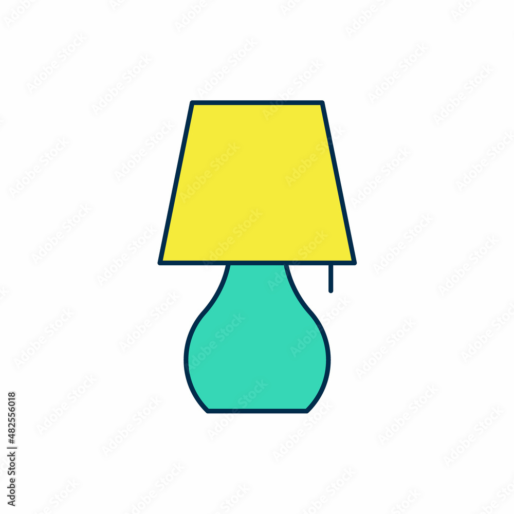 Filled outline Table lamp icon isolated on white background. Night light. Vector
