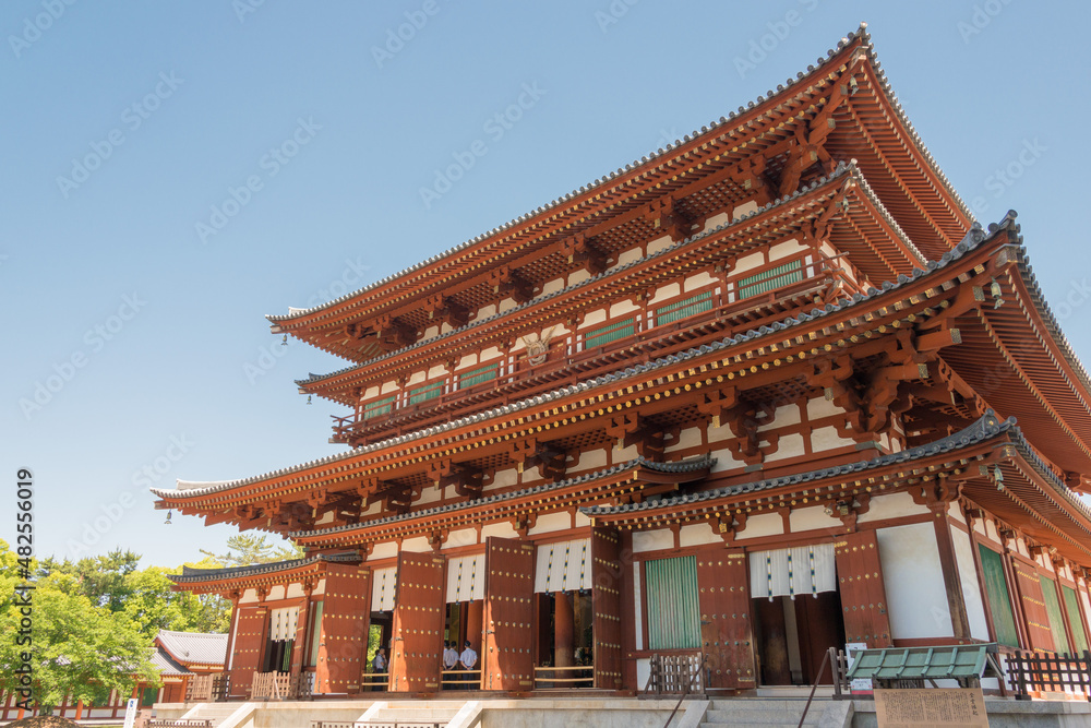 Nara, Japan - Mar 23 2019 - Yakushiji Temple in Nara, Japan. It is part of UNESCO World Heritage Site - Historic Monuments of Ancient Nara.