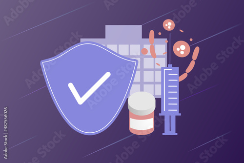 Vaccination, time to vaccinate and immunization campaign. Health care, medical treatment and protection from virus, illness and disease. Flat vector illustration for web template, banner, infographics