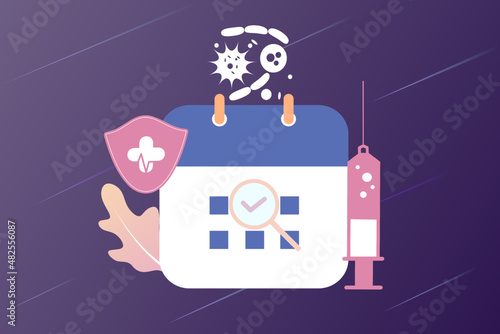 Vaccination, time to vaccinate and immunization campaign. Health care, medical treatment and protection from virus, illness and disease. Flat vector illustration for web template, banner, infographics