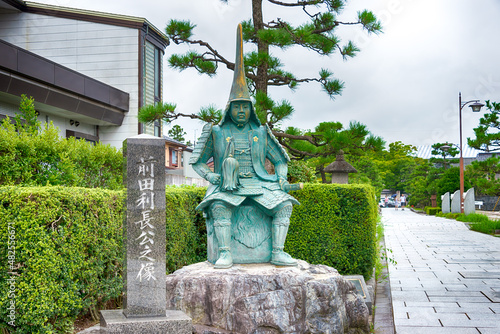 Takaoka, Japan 01 Aug, 2017- Statue of Maeda Toshinaga (1562-1614) at Approach to Zuiryuji Temple in Takaoka, Toyama, Japan. a famous historic site. photo