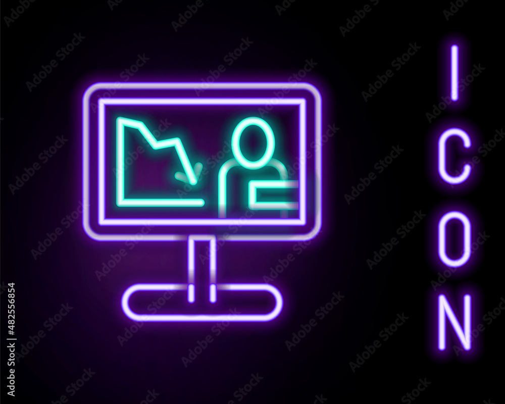 Glowing neon line Global economic crisis news icon isolated on black background. World finance crisis. Colorful outline concept. Vector Glowing neon line Global economic crisis news icon isolated on black background. World finance crisis. Colorful outline concept. Vector