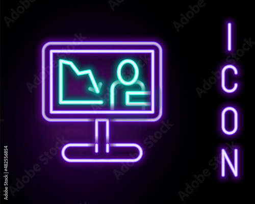 Glowing neon line Global economic crisis news icon isolated on black background. World finance crisis. Colorful outline concept. Vector