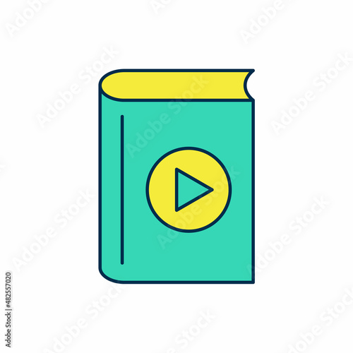 Free Download Filled outline Audio book icon isolated on white background. Play button and book. Audio guide sign. Online learning concept. Vector - GFXLoad