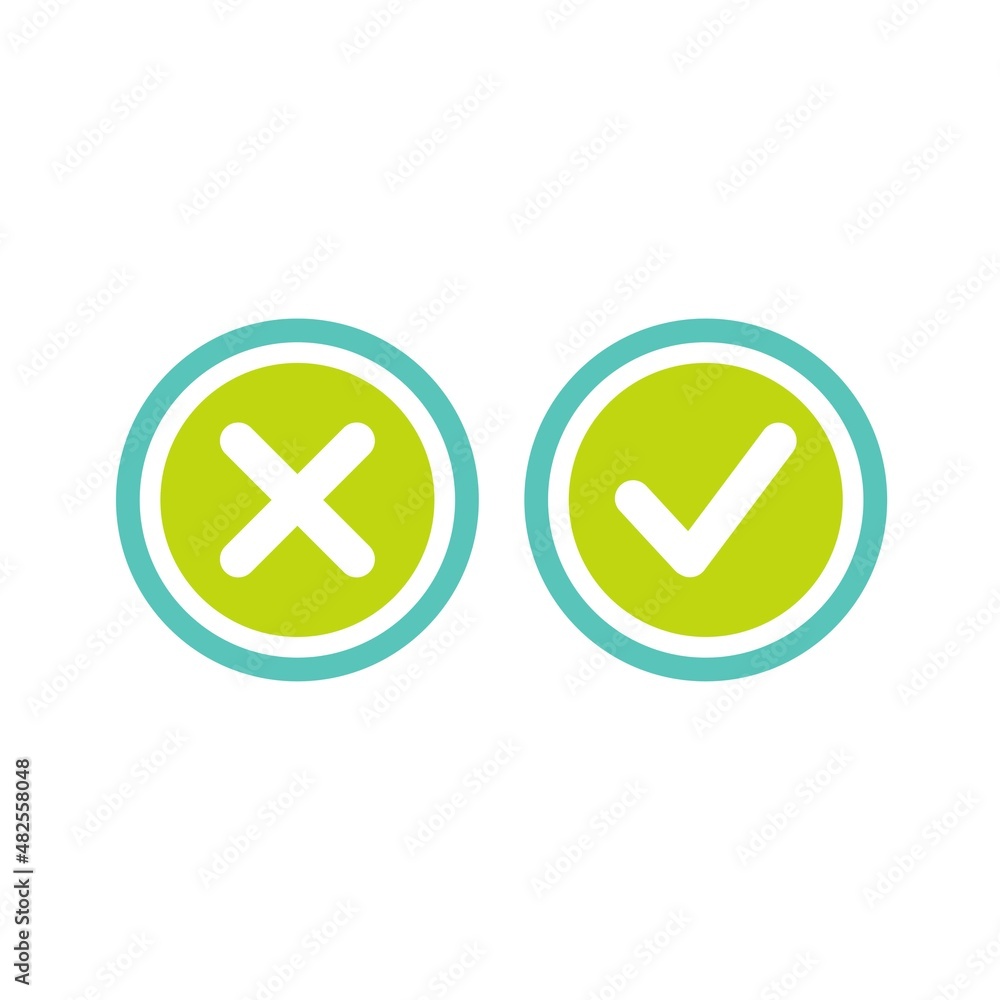 Set of check mark icons. rounded blue tick and cross in circle. Set of check mark icons. rounded blue tick and cross in circle.